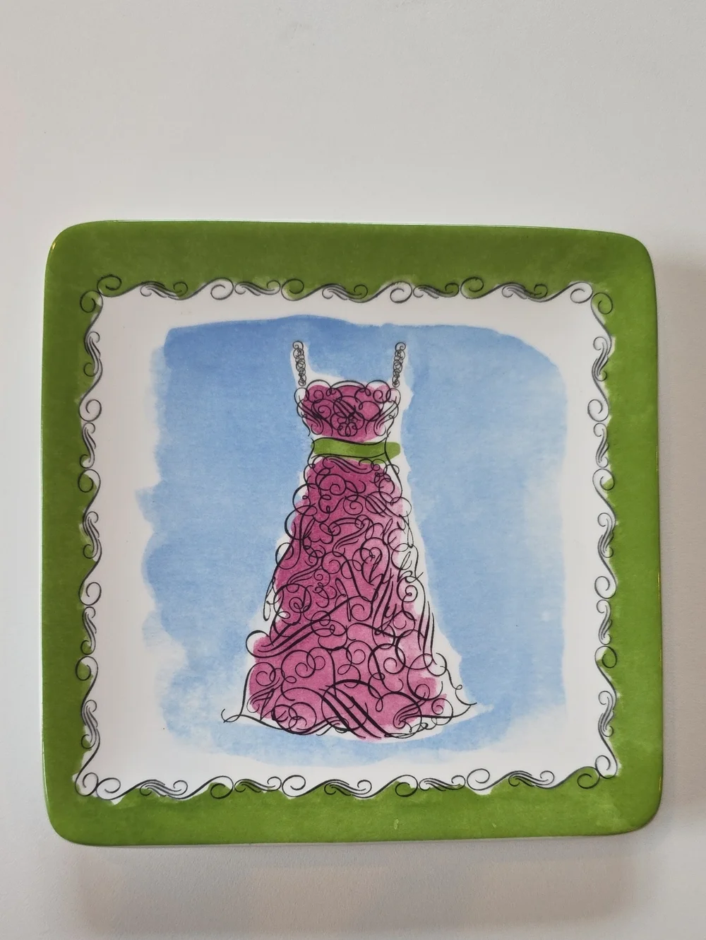 Trinket / Appettizer Dish Dolomite Fashion Themed Square Ceramic Plate - Dress